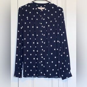 Loft Navy blue and white long sleeve button down blouse